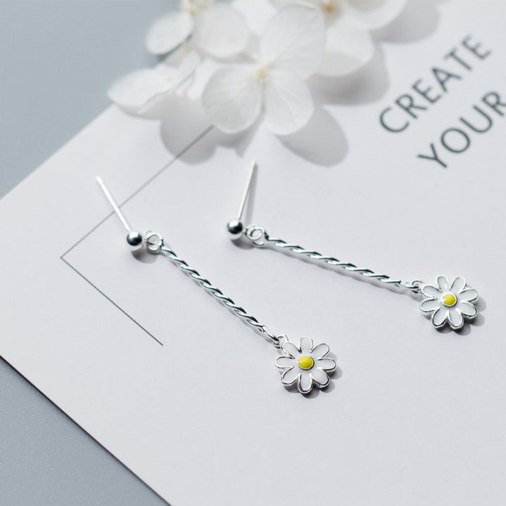 925 Sterling Silver Enamel Daisy Drop Earrings