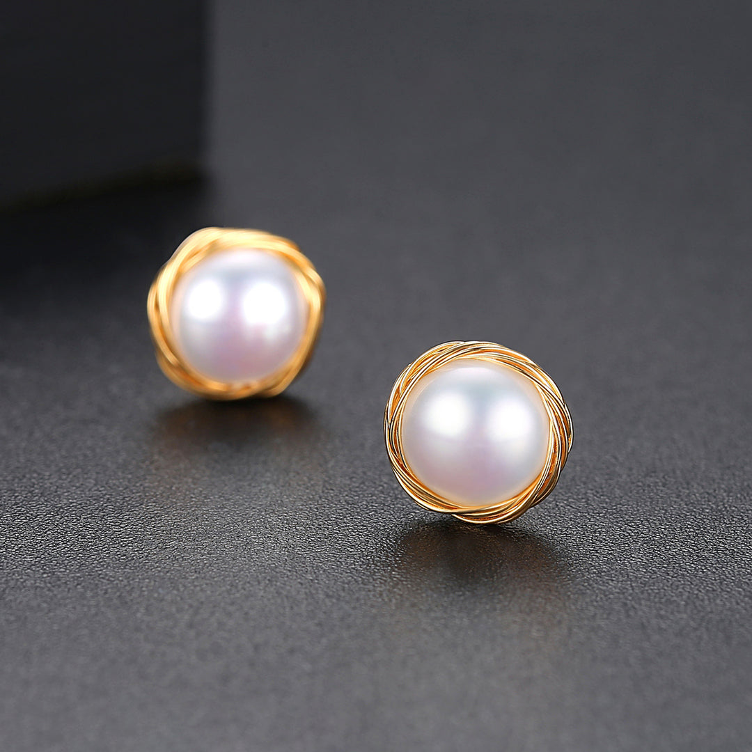 Silver Gold Plated Natural Baroque Freshwater Pearl Earrings