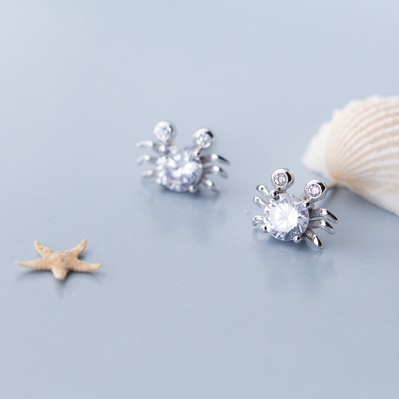 925 Sterling Silver Mini Cubic Zircon Crab Shaped Stud Earrings