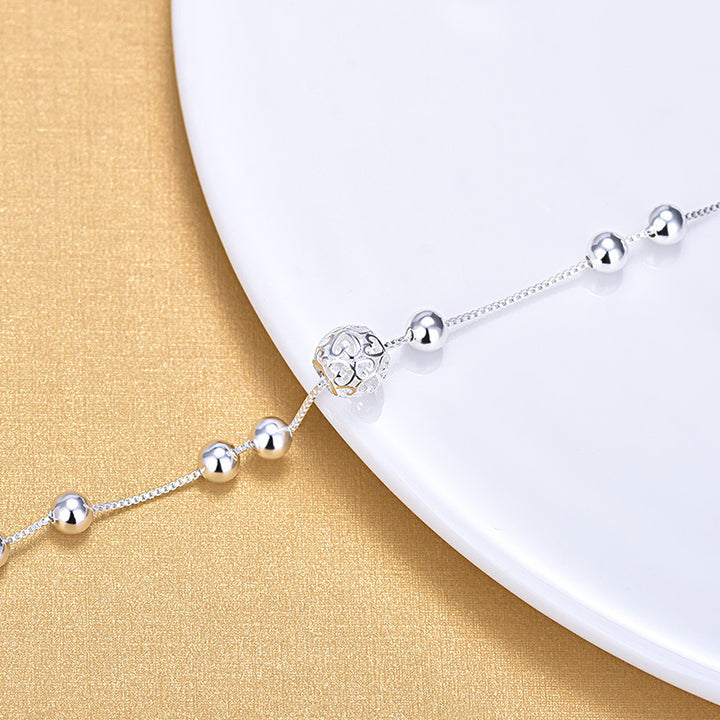 925 Sterling Silver Lucky Round Beads Box Chain Anklet