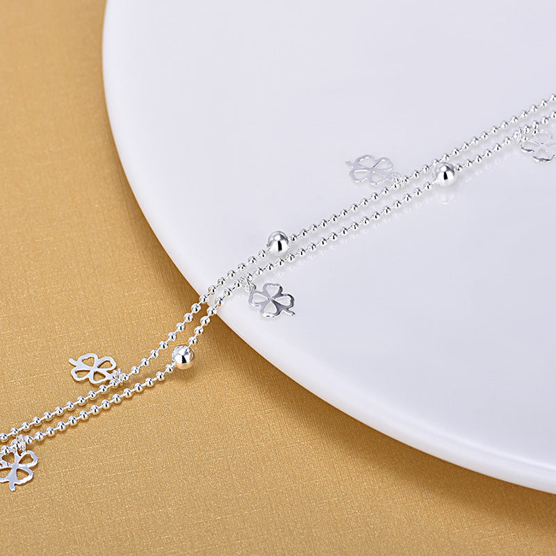 925 Sterling Silver Handmade Double Layer Ball Chain Anklet