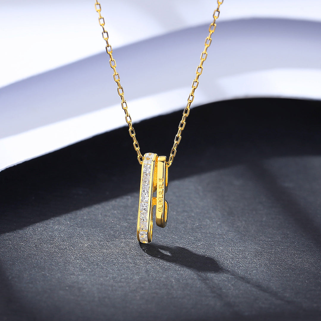 925 Silver Gold Plated Link Chain Zircon Pendant Necklace