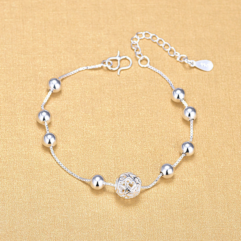 925 Sterling Silver Lucky Round Beads Box Chain Anklet