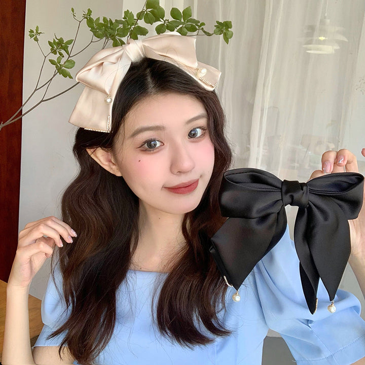 Oversized Stain Pearl Bowknot Hair Clip