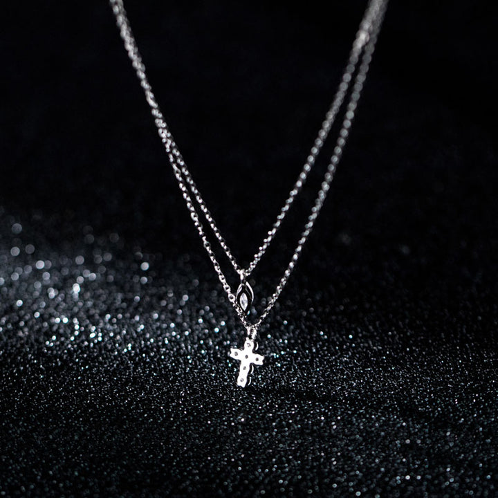 Collier avec pendentif croix en forme de larme en argent sterling 925 avec zircon