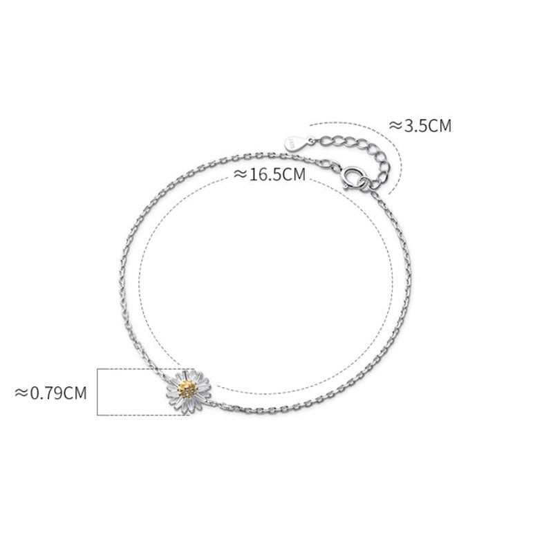 Bracelet à breloques fleur blanche marguerite en argent sterling 925