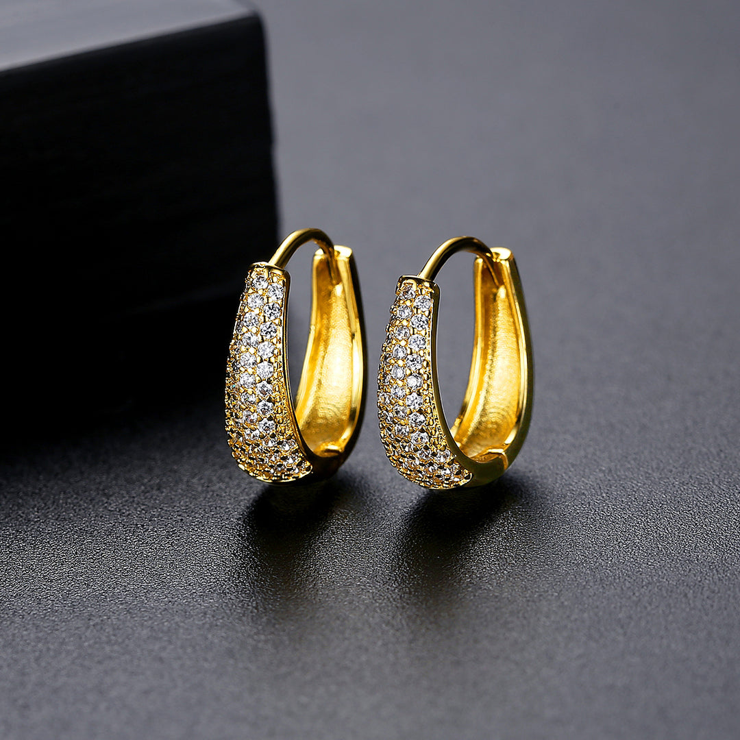 Boucles d'Oreilles Huggie Zircon Cubique Plaqué Or 18K