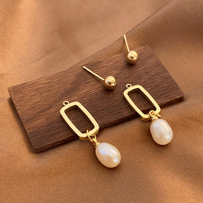 18k Gold Plated Square Freshwater Pearls Drop Earrings