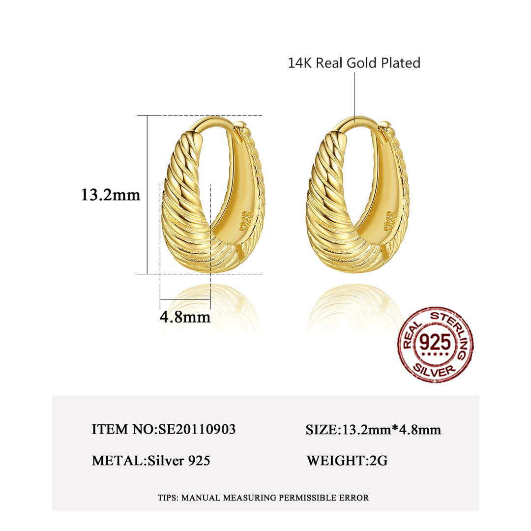 925 Sterling Silver 14K Gold Plated Twisted Hoop Earrings