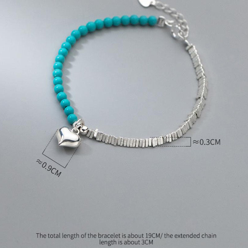 925 Sterling Silver Synthetic Turquoise Beads Bracelet