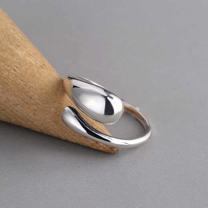 925 Sterling Silver Retro Chunky Glossy Tear Drop Finger Ring