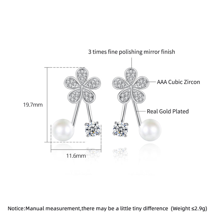 Korean Style Rhodium Plated Cute Flower Pearl Earrings