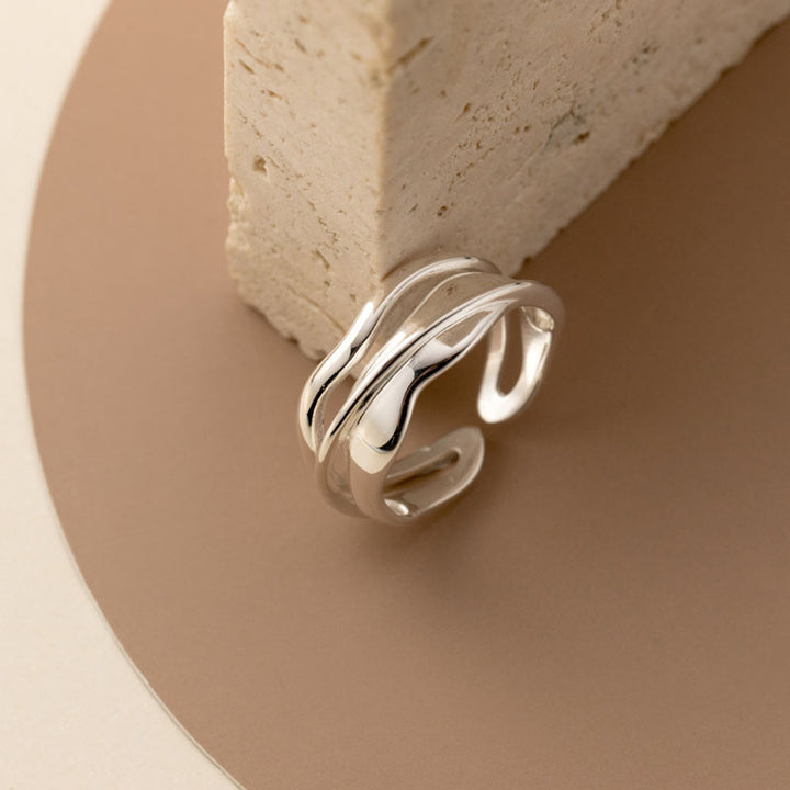 925 Sterling Silver Multi-Layer Wave Finger Adjustable Ring