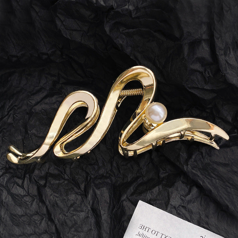 Snake Shape Pearl Metal Hair Claw