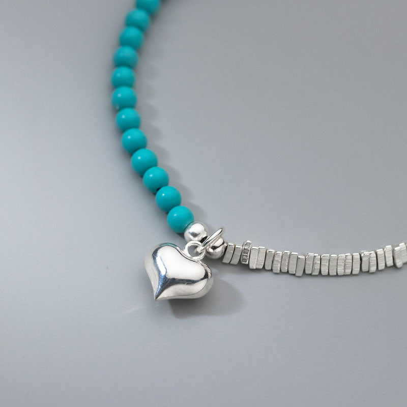 925 Sterling Silver Synthetic Turquoise Beads Bracelet