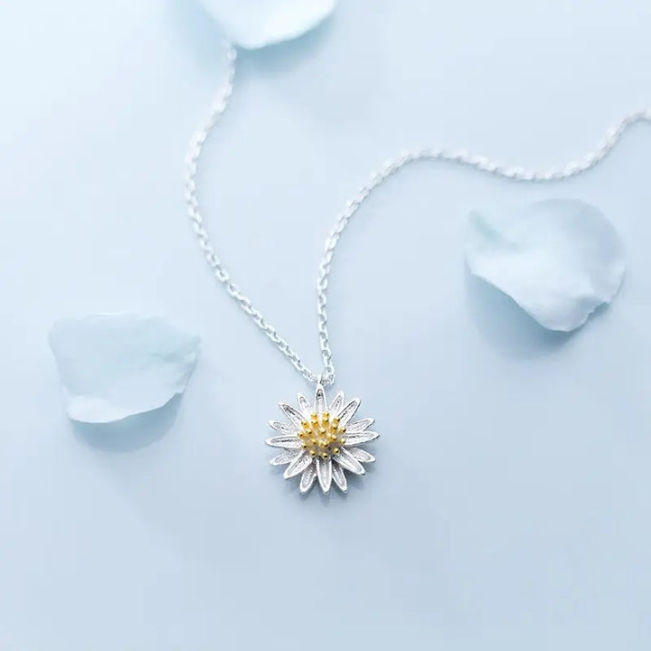 Collier pendentif fleur de marguerite jaune en argent sterling 925