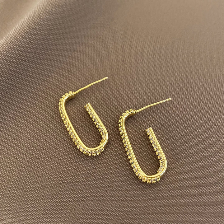 18k Gold Plated CZ Geometric U Shape Hoop Earrings