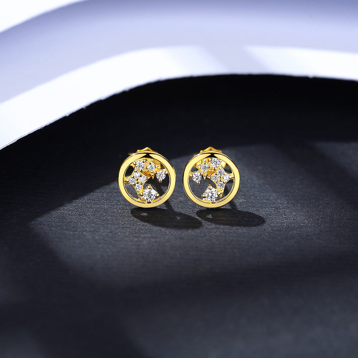 925 Sterling Silver 14K Gold Plated Small Zircon Stud Earrings