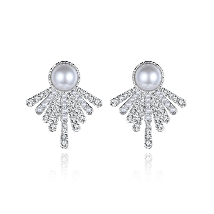 Boucles d'Oreilles Tiges Perles d'Imitation Zircone Cubique Plaqué Rhodium