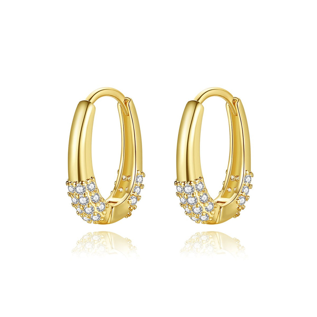 18K Gold Plated Pave Cubic Zirconia Crystals Huggie Hoop Earrings