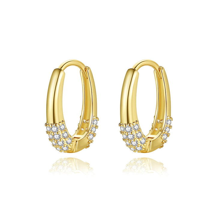 18K Gold Plated Pave Cubic Zirconia Crystals Huggie Hoop Earrings