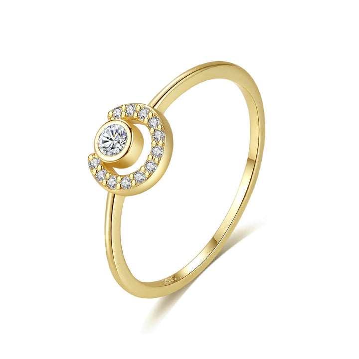 925 Sterling Silver CZ 14K Gold Plated Coin Ring