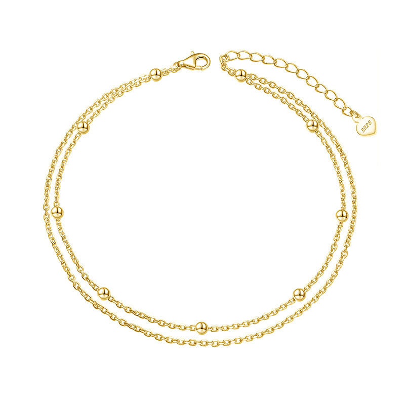 925 Sterling Silver Double Layered Satellite Chain Anklet