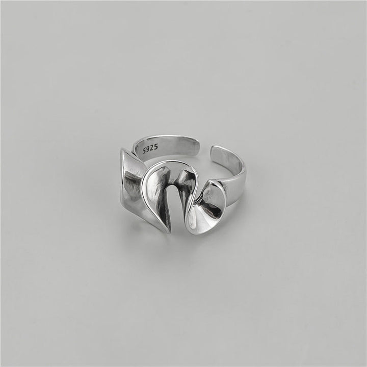 Geometric 925 Sterling Silver Abstract Art Design Edge Skirt Adjustable Ring