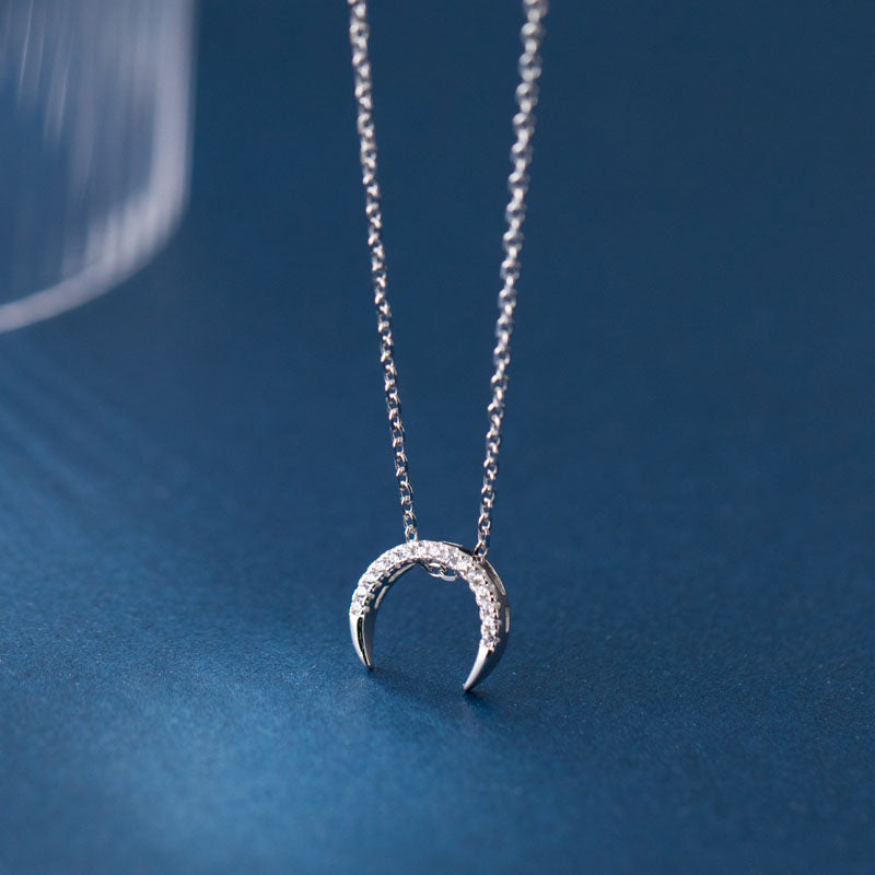 925 Sterling Silver Full Zircon Moon Pendant Necklace