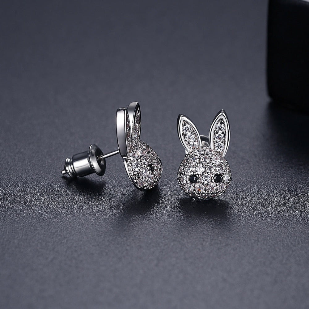 Korean Style Anti-oxidation Zircon Inlaid Cute Bunny Earrings