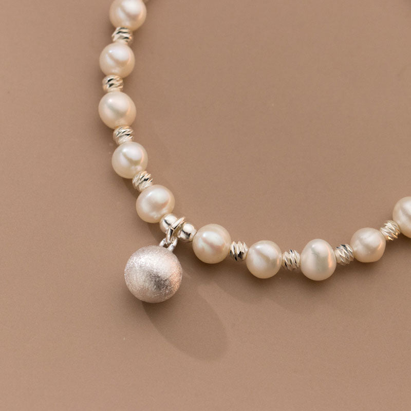 925 Sterling Silver Handmade Pearl Ball Beaded Bracelet