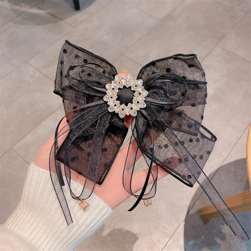 Rhinestone Bow Ribbon Spring Clip