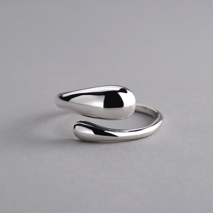 925 Sterling Silver Retro Chunky Glossy Tear Drop Finger Ring