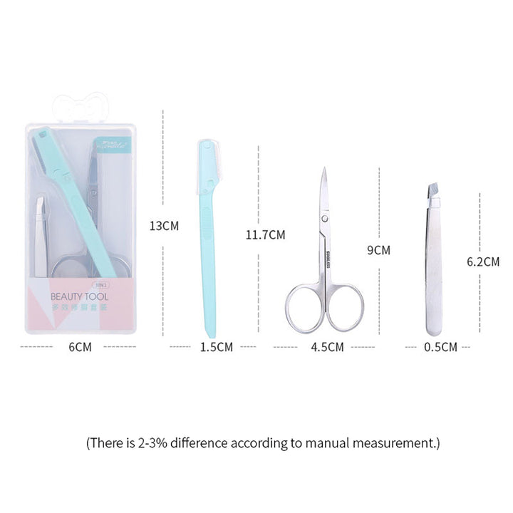 3 合 1 不锈钢修眉刀美容工具套装