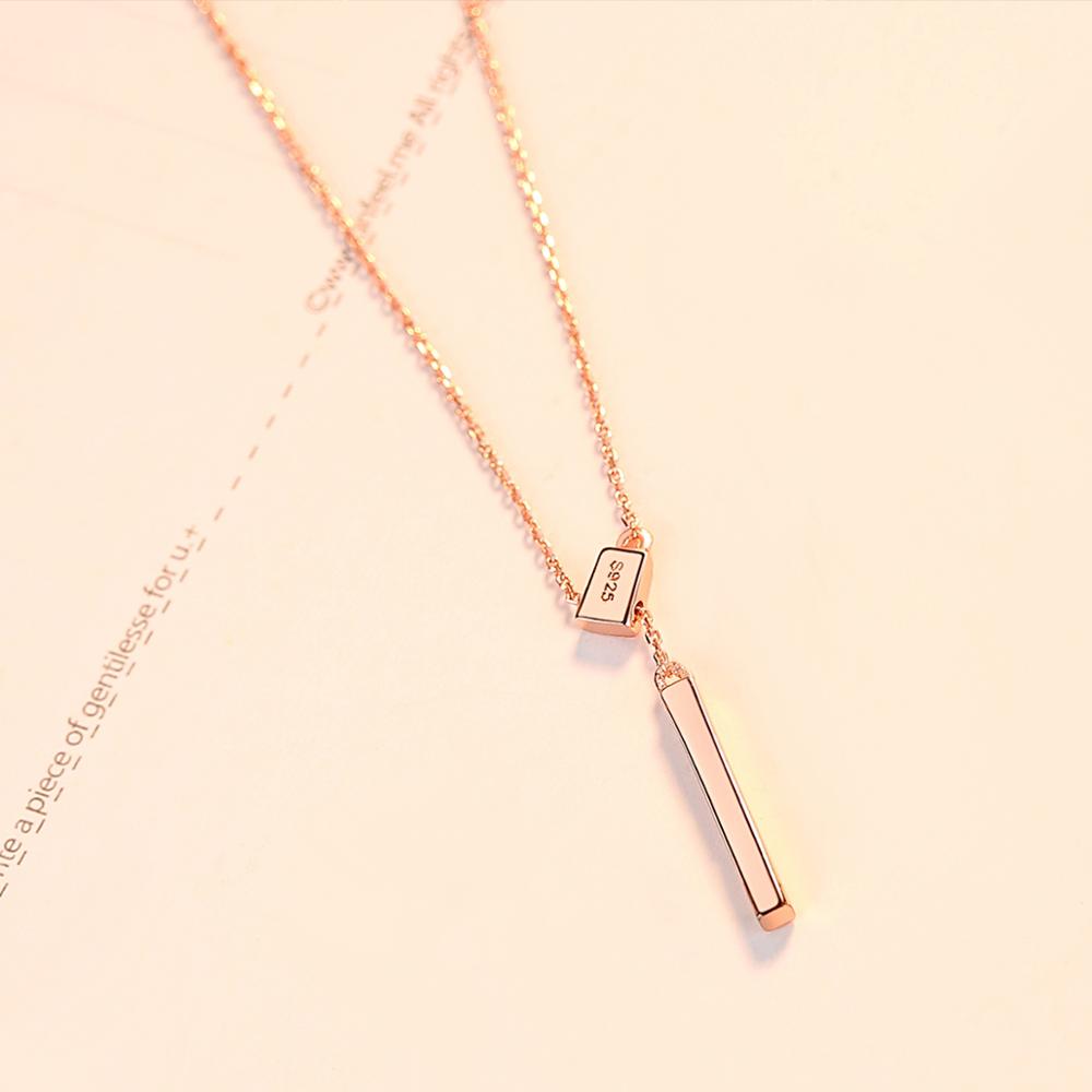 Rose Gold Plated 925 Sterling Silver Short Bar Necklace