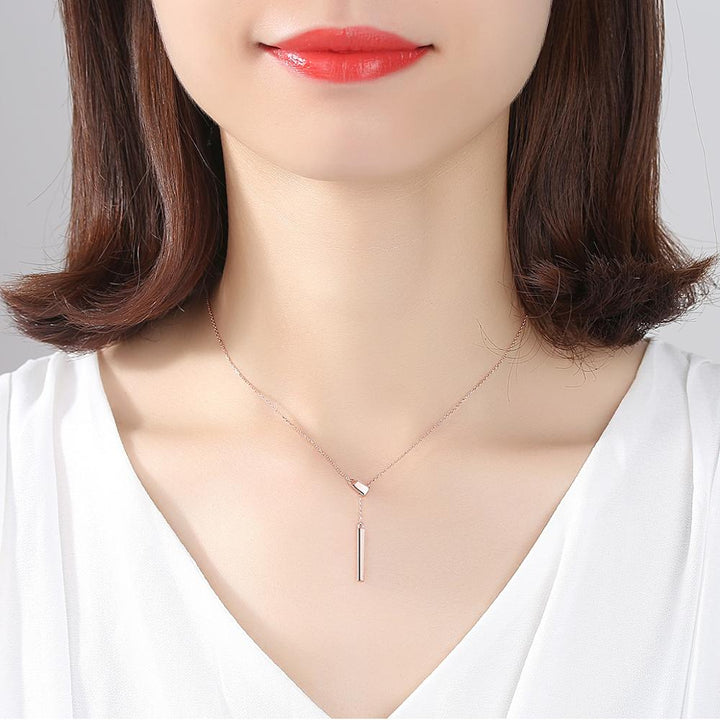 Rose Gold Plated 925 Sterling Silver Short Bar Necklace