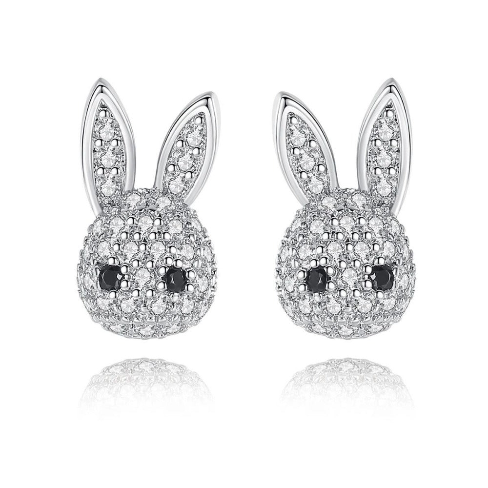 Korean Style Anti-oxidation Zircon Inlaid Cute Bunny Earrings